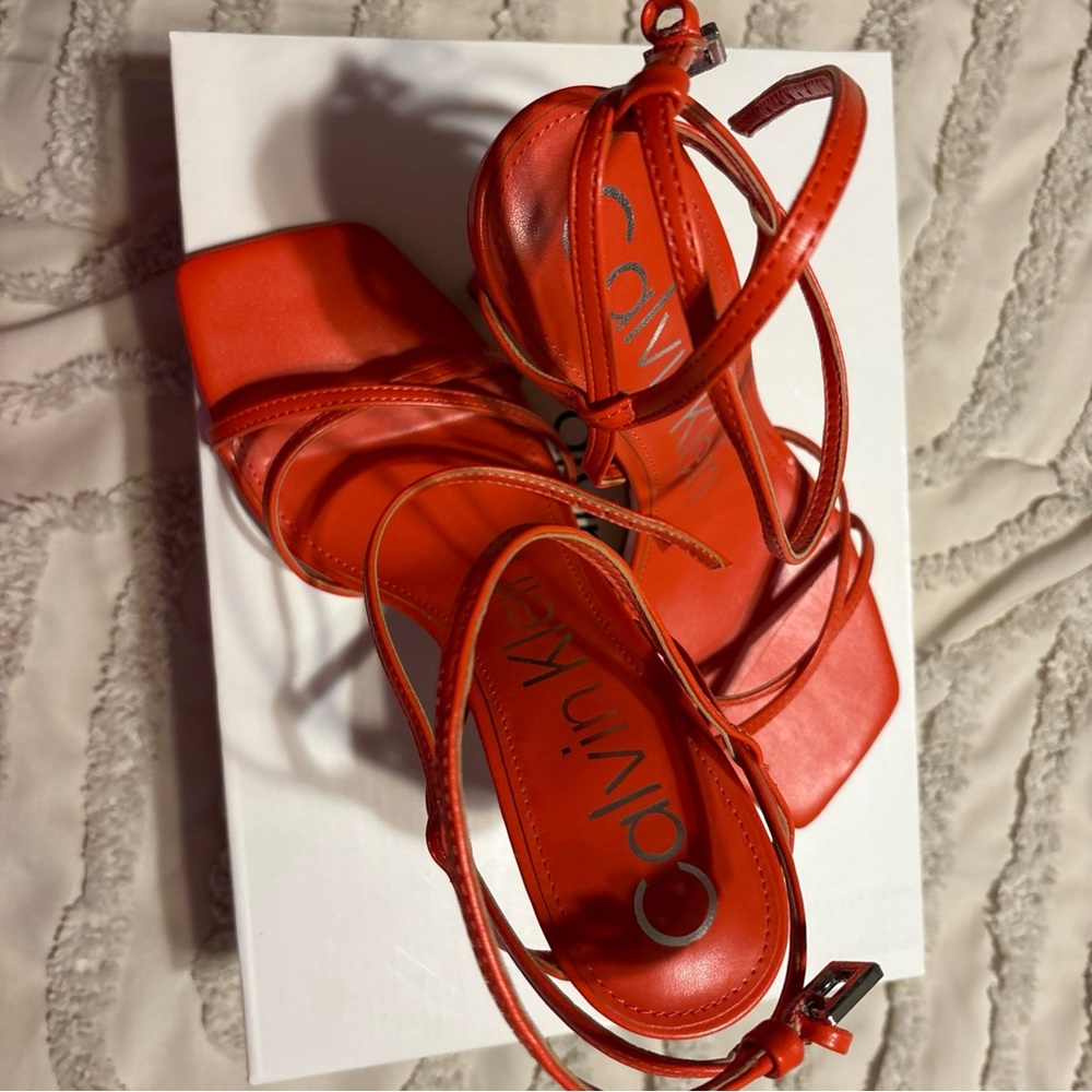 Calvin Klein Vibrant Red Strappy Heels - Picture 4 of 8